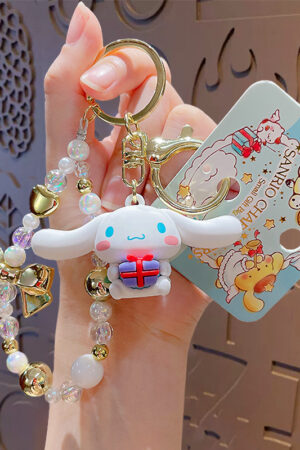 Authentic Sanrio Cartoon Beaded Bracelet Keychain, Creative Kuromi Car & Bag Key Chain Doll Pendant