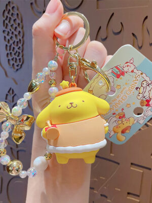 Authentic Sanrio Cartoon Beaded Bracelet Keychain, Creative Kuromi Car & Bag Key Chain Doll Pendant