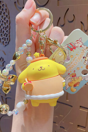 Authentic Sanrio Cartoon Beaded Bracelet Keychain, Creative Kuromi Car & Bag Key Chain Doll Pendant
