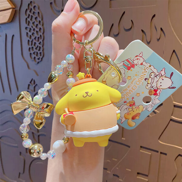 authentic sanrio cartoon beaded bracelet keychain, creative kuromi car & bag key chain doll pendant