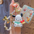 authentic sanrio cartoon beaded bracelet keychain, creative kuromi car & bag key chain doll pendant