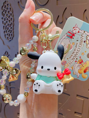 Authentic Sanrio Cartoon Beaded Bracelet Keychain, Creative Kuromi Car & Bag Key Chain Doll Pendant