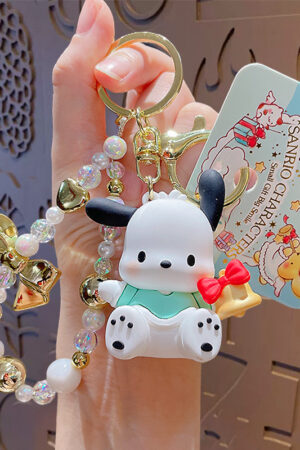 Authentic Sanrio Cartoon Beaded Bracelet Keychain, Creative Kuromi Car & Bag Key Chain Doll Pendant