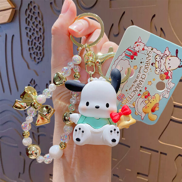authentic sanrio cartoon beaded bracelet keychain, creative kuromi car & bag key chain doll pendant