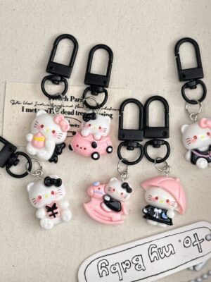 Black KT Cat Keychain Small Pendant Backpack Bag Decoration Graduation Gift for the Whole Class Keychain