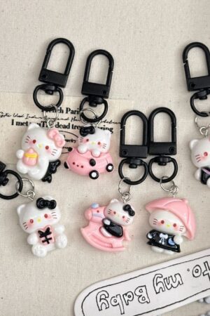 Black KT Cat Keychain Small Pendant Backpack Bag Decoration Graduation Gift for the Whole Class Keychain