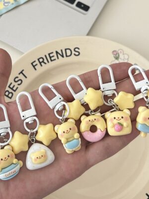 Butter Bear Keychain Small Pendant Book Bag Backpack Ornament Graduation Gift Key Ring