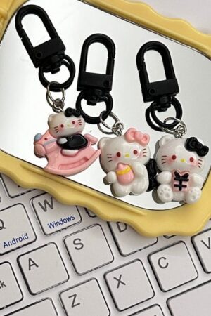 Black KT Cat Keychain Small Pendant Backpack Bag Decoration Graduation Gift for the Whole Class Keychain